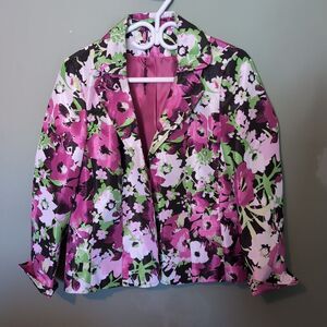 TanJay Purple Floral Blazer Women's Petite Size 10P Polyester